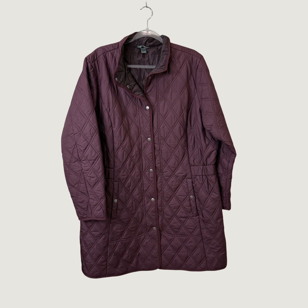 Eddie Bauer Womens 2X Plum Burgundy Quilted Long Coat Jacket Heritage Preppy